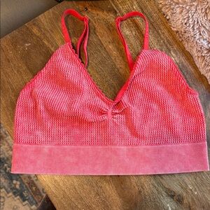 Fabletics Pink Seamless V-Neck Bra with Spaghetti Straps size Medium